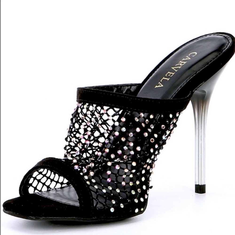 Black Bling Rhine Stone Fishnet Heel